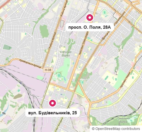 Карта Днепра с двумя отделениями центра